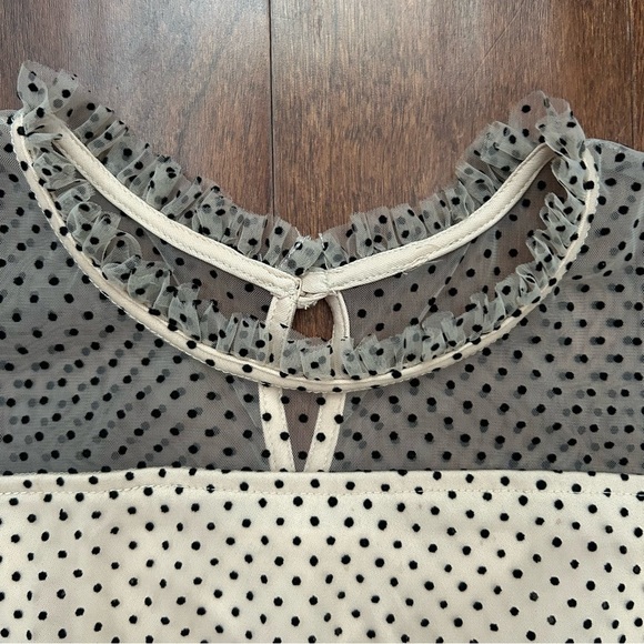 Poppies and Roses Velvet Polka Dot on Beige Netting Kids Dress, Size Large - Picture 3 of 14